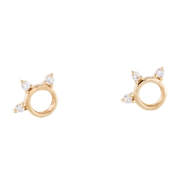 14 K YELLOW GOLD DIAMOND CIRCLE STUD EARRINGS - Main Image